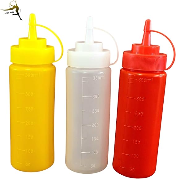 Squeeze Bottles Condiments Dispenser Mustard Ketchup Mayonnaise with Leak Proof Cap 12 Oz BPA Free