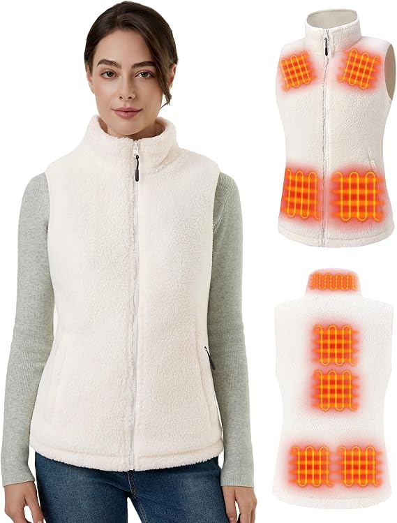 Fuzzy Sherpa Fleece Heated Vest Women, 9 Heating Zones