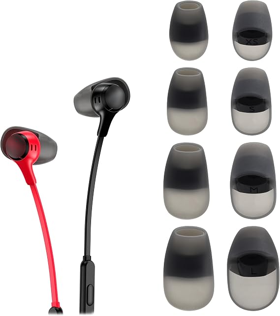 Replacement Ear Tips Compatible with HyperX Cloud Earbuds II, Soft Silicone Eartips with Portable Storage Box (4, Grey, XS/S/M/L)