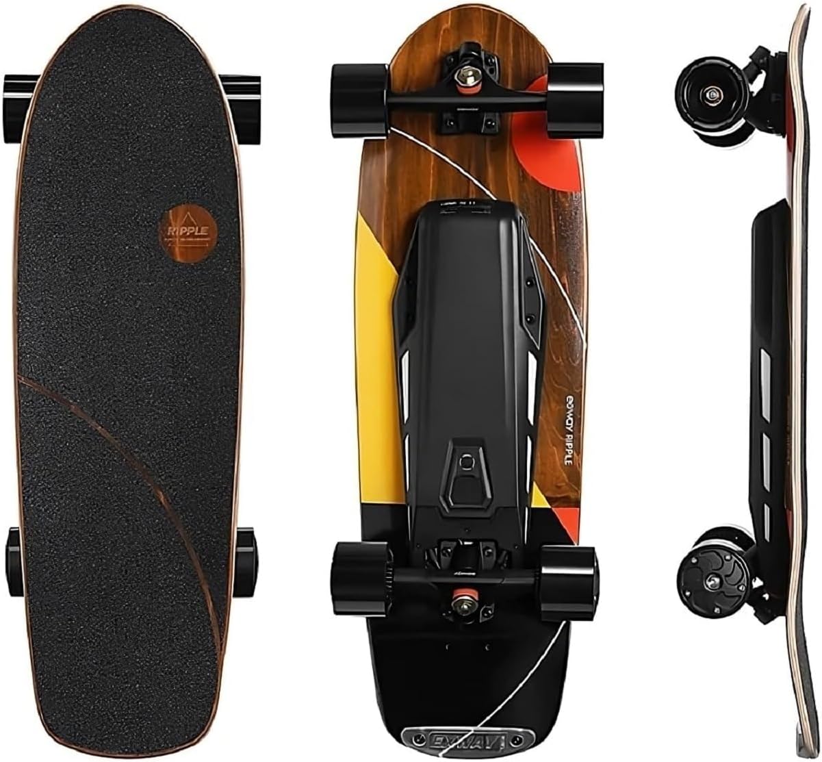 Ripple Electric Skateboard with Remote, Top Speed 16 Mph, 7.513 Miles Range, Built-in RGB Ambient Lights, Surf Skateboard Mini Cruiser for Beginners Adults and Teens