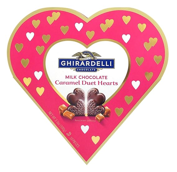 Ghirardelli Milk Chocolate Caramel Valentine's Duet Hearts 3.5oz Heart Shaped Box