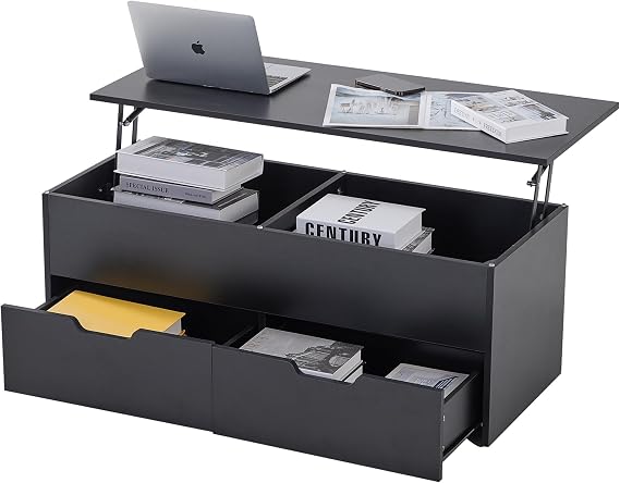 Lift Top Coffee Table, Morden Coffee Table with high-Capacity Storage Center Tables Hidden Compartment & 2 Drawers, Sofa Table for Living Room(Black)