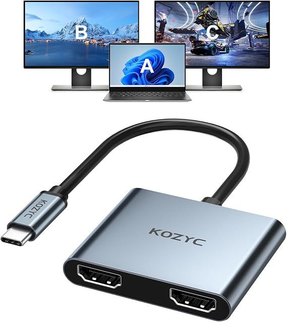USB C to Dual HDMI Adapter 4K@60hz, Type C to HDMI Splitter Extended Display for MacBook/MacBook Pro Air Dell XPS13/15, Samsung Galaxy S9/S9+ [MST Mode (Extended displays) Only for Win OS]