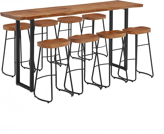 Solid Wood Bar Height Table, Live Edge Dining Breakfast Table Narrow Bistro Bar Table Rustic Tall Counter-Table Only (55.1" L x 17.7" W x 41.3" H)