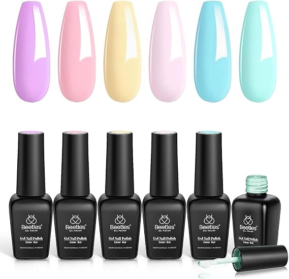 Beetles Pastel Gel Polish Set - 6 Colors Pink Yellow Blue Summer Gel Polish Pastel Soak Off Uv Nail Lamp Gifts for Women Manicure Kit