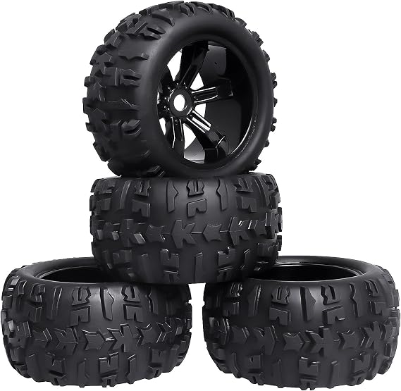 Pre-Glued Monster Truck Wheels and Tires with 17mm Hex Hubs for 1/8 Scale Brushless Traxxas E-Revo Maxx Redcat Landslide XTE (4PCS)