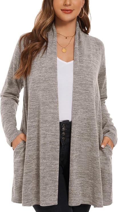 LARACE Open Front Cardigan for Women with Pockets Knit Sweater Plus Size Long Sleeve Tops Fall Clothes Loose Outwear