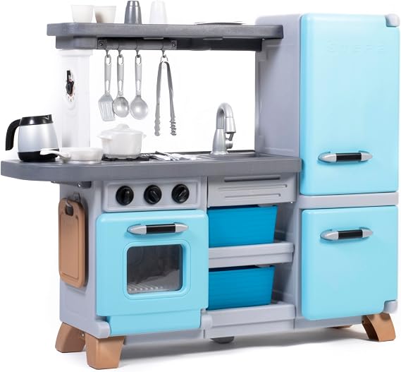 Step2 Cooking Time Kids Kitchen Playset, Indoor/Outdoor Kitchenette, Interactive Play with Lights and Sounds, Made of Durable Plastic, Includes 23 Piece Toy Accessories, for Toddlers 2+ Years Old