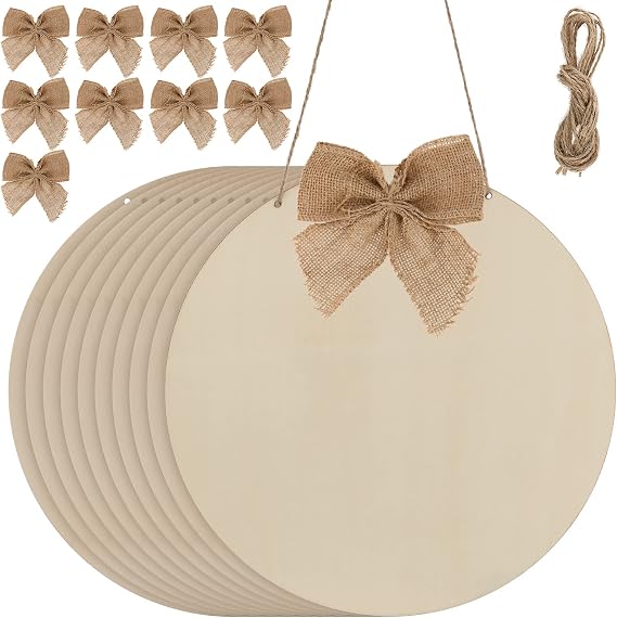 KEILEOHO 10 PCS 12 Inch Wood Circles Rounds with Holes, Unfinished Wood Rounds, Blank Round Wood Circles for Ornaments, Wooden Plaque Disc Cutouts for DIY Projects, Coasters, Wood Burning, Decor