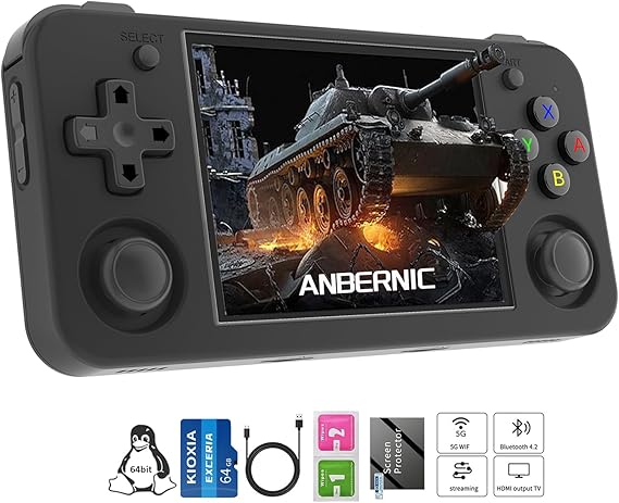 RG35XX H Retro Handheld Game Consoles rg35xxh Retro Gaming Console with 64 TF Card 3300mAh Battery Linux System 3.5-inch IPS Screen Cortex-A53 rg35xx h Portable Handheld Emulator(Black)