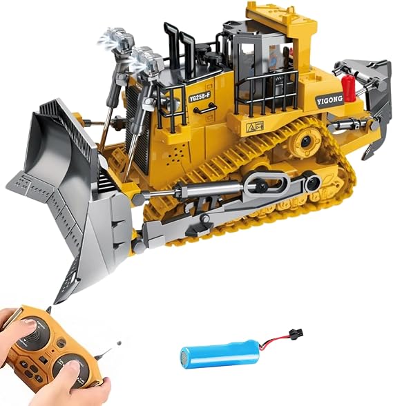 Uzaktan Kumandalı Full Fonksiyon Metal Premium Model Bulldozer, Ekskavatör ve Kamyon 1:16 Ölçek Şarjlı Sesli Işıklı 3 Model (Tam Fonksiyon) (Buldozer)