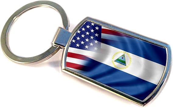 ExpressItBest Premium Key Ring with Flag of Nicaragua and USA