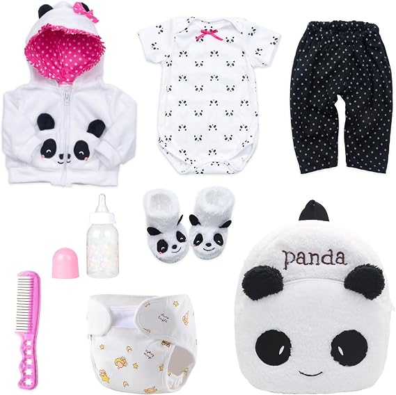 8 Pcs Reborn Baby Girl Doll Clothes Panda Set for 20-22 Inch Reborn Doll
