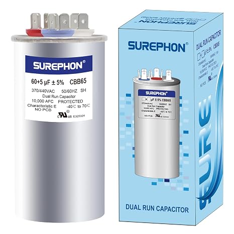 60/5 Mfd Ac Capacitor 370V or 440V 50/60Hz CBB65B Air Conditioner Capacitors for AC Unit Fan Motor Start or Pool Pump or Air Condenser Straight Cool