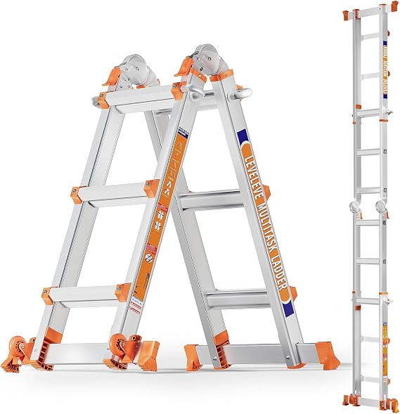 LEVELEVE 11FT Extension Ladder,A Frame 3 Step Ladder with Stabilizer Bar & Wheels,330 lbs Security Load Multi Position Ladder for Stairs Home Indoor Outdoor Roof