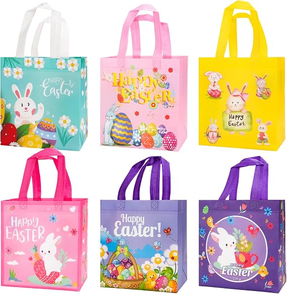CSYY Easter Tote Bags, 6 PCS Reusable Non-Woven Waterproof Easter Bags for Holiday Favors, Kids (22 x 23 x 11 cm)