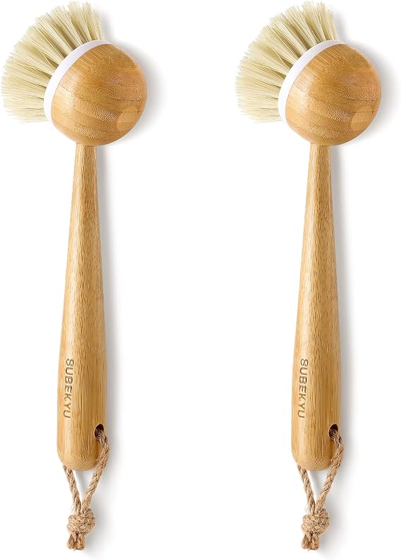 Kitchen Dish Brushes with Bamboo Handle,2 Pack Dish Scrubber Brush