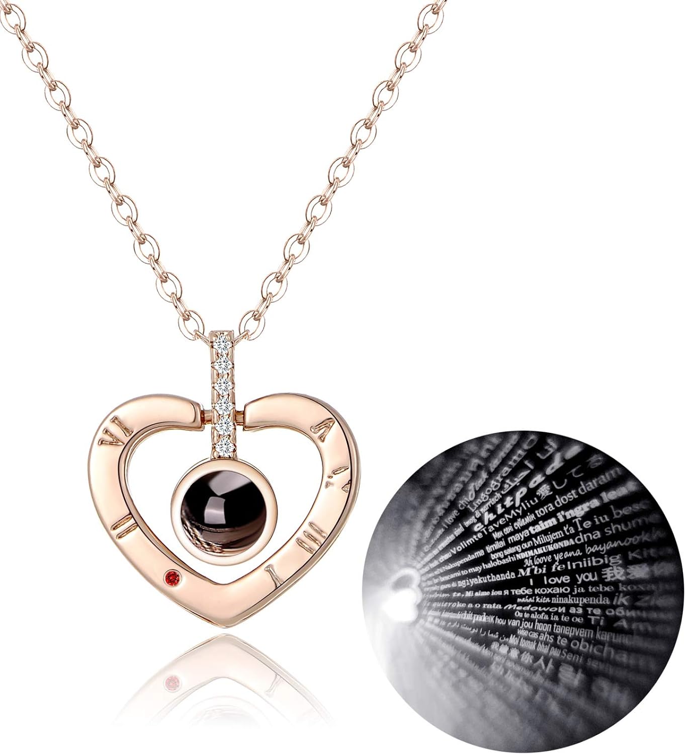 Tornito Gold Plated 100 Languages I Love You Memory Necklace Projection Pendant Necklace For Women