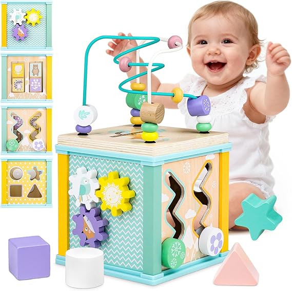 Airlab Wooden Activity Cube Montessori Toys for Boys Girls, Animal
