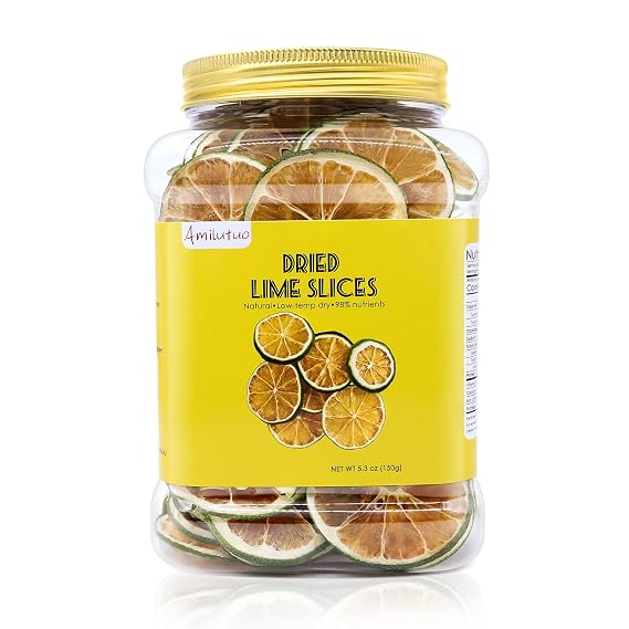 Dried Lime Slices, 5.3OZ Dehydrated Lime, Dried Fruit, Dehydrated Fruit 100% Natural, No Additives, Lime Chips for Decoration, Cocktails, Water, Tea, Desserts, Garlands, Baking