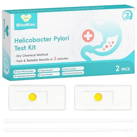 BlissKiss Rapid H. Pylori Home Screening Test Kit, 2 Pack | Easy 3-Step Self-Test , Over 99% Accuracy, Multi-Language Guide