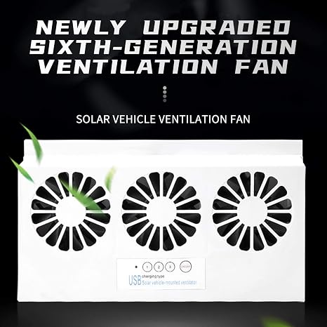 Newest USB Solar Powered Car Ventilator, Solar Powered Car Exhaust Fan, Car Radiator,Eliminate The Peculiar Smell Inside The Car and Can Be Used for General Types of Cars(White)