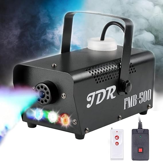 Fog Machine JDR Smoke Machine Controllable LED Light 500W and 2000CFM Fog Disinfection with Wireless and Wired Remote Control for Weddings, Halloween,Parties or Disinfection with Fuse Protection | 500W power delivers 2000CFM fog with fast warm-up, controllable LED light, and wired/wireless remotes for parties and stages.