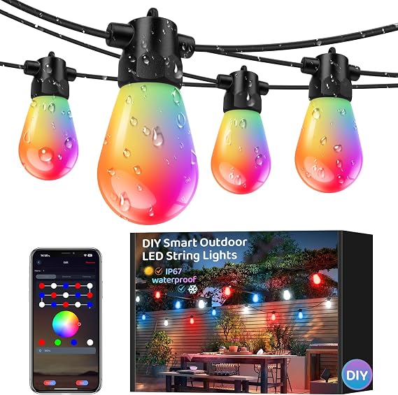 S14 Outdoor String Lights, RGB+IC 100FT Smart Patio Lights