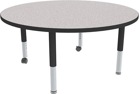 Sprogs Adjustable Height Mobile Classroom Activity Table for Preschools, Round Preschool Activity Table with Casters, 60" D x 60" W x 23" H, Gray/Black