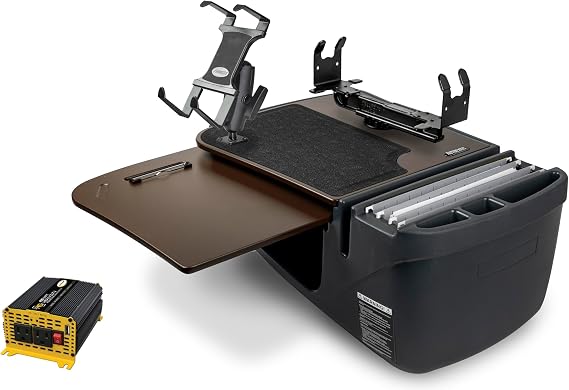 AutoExec GripMaster Car Desk for Your Vehicle Workstation and Mobile Office, Chocolate, with 400 watt Power Inverter, Tablet Mount and Printer Stand