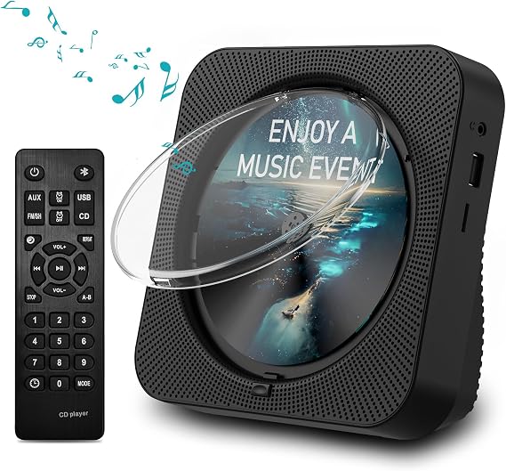 MICOCIOUS CD Player Bluetooth Desktop CD Player with Speakers for Home Portable Music CD Players with RC, LED Display, FM Radio, Timer, Support Headphone/USB/TF/AUX Playback
