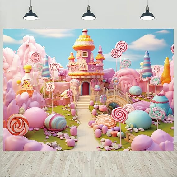 10x6.5ft Candyland Backdrop Fantasy Sweet Candy Castle Photography Background Girls Birthday Candyland Theme Party Decorations Banner Photo Studio Props