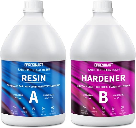 Epoxy Resin 1 Gallon Kit, Crystal Clear Epoxy Resin High Gloss, Easy Mix 1:1 Bubbles Free Art Resin for Coating and Casting, Countertop, Table Top, River Tables, Jewelry, Craft DIY, Molds