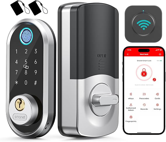 Smart Deadbolt, SMONET Fingerprint Electronic Deadbolt Door Lock with Keypad-Bluetooth Keyless Entry Keypad Smart Deadbolt App Control, Ekeys Sharin