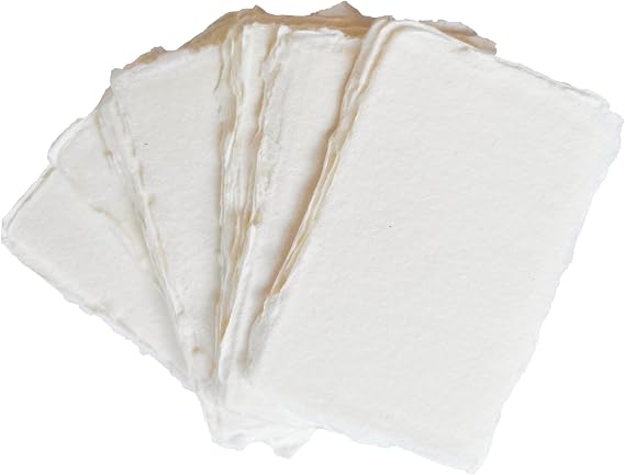 Handmade Cotton Paper with Deckle Edge Recycled Cotton Rag Mixed Media Stock for Place, Escort, Vow, and Business Cards (150gsm, 2x3 inch A8, 50 Pack)