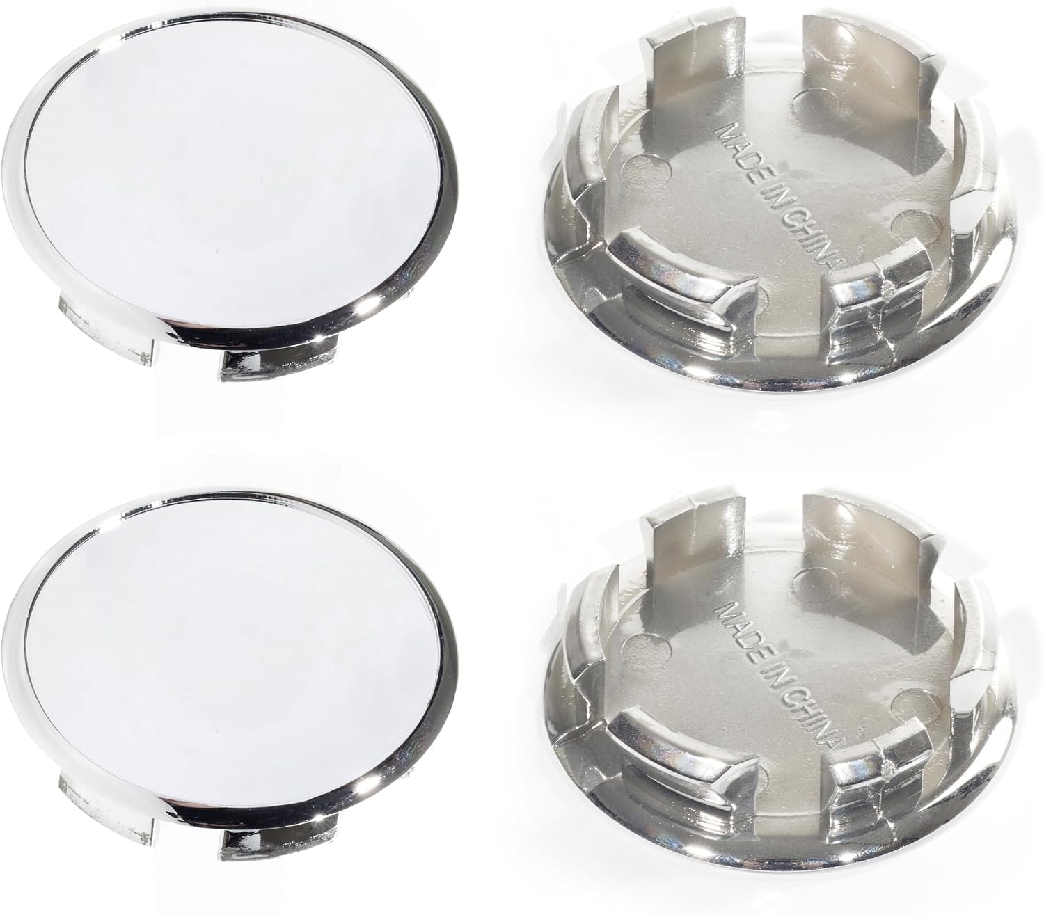 4Pcs 56.5mm2.22inch Push Through Center Caps Replacement Plug for EZ Lube Open End Plus Plug Center Caps, Chrome OD 56.5mm, ID 47.4mm