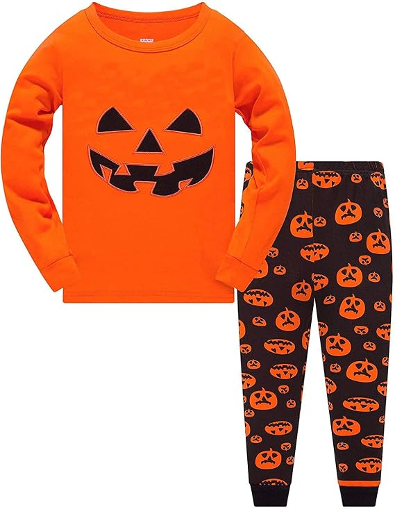 CM-Kid Toddler Boys Halloween Pumpkin Pajamas 100% Cotton Pjs for Boy Jammies Little Kids Sleepwear Clothes Sets Size 2-7T