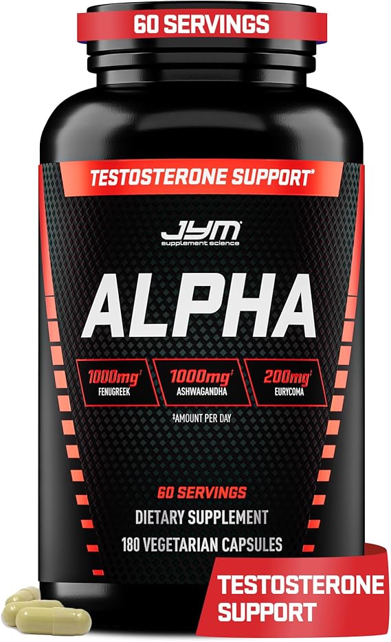 Alpha JYM Testosterone Support for Men, Tongkat Ali, Ashwagandha - 180 Caps