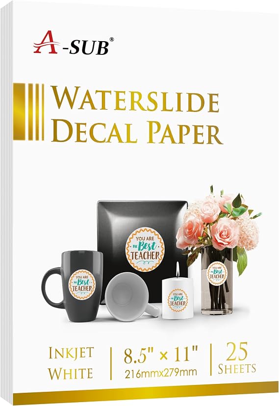 A-SUB Waterslide Decal Paper for Inkjet Printer, White 25 Sheets