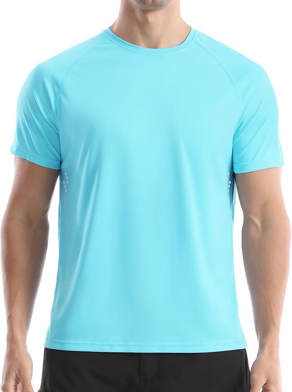 Men's UPF 50+ Swim Shirts, Sun Protection Short Sleeve Rash Guard, Quick Dry T-Shirt for Fishing and Surfing