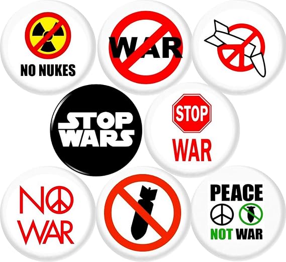 NO WAR 8 NEW 1" inch (25mm) pin button badge anti no nukes bombs peace not war stop end ...