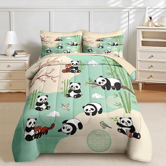 Twin Comforter Set with Sheets, 5 Pieces Panda Kawaii Bedding