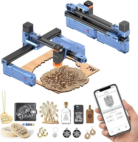 Artilume Laser Engraver 7000mW APP-Control-Foldable Design Laser Engraver and Cutter Machine 200 * 150mm Working Area Portable Engraver for Wood Leather Acrylic Best for Beginners Small Business (T1)