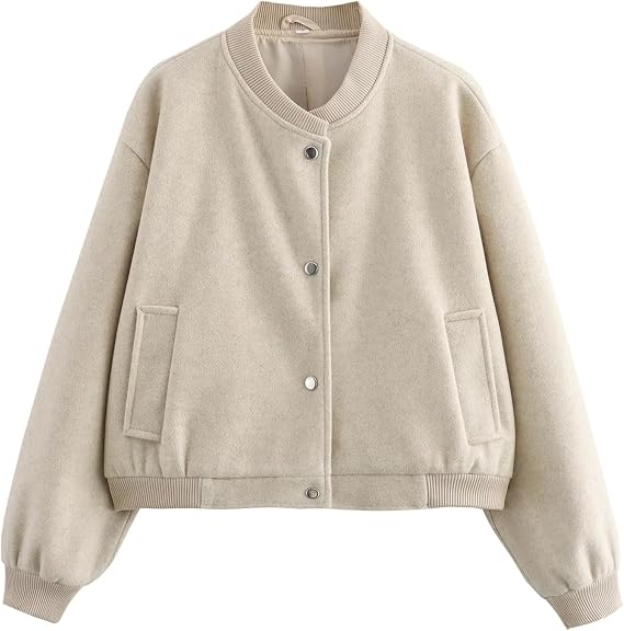 Cropped Bomber Jackets for Womens Long Sleeve Button Down Crop Shacket Jacket Tops