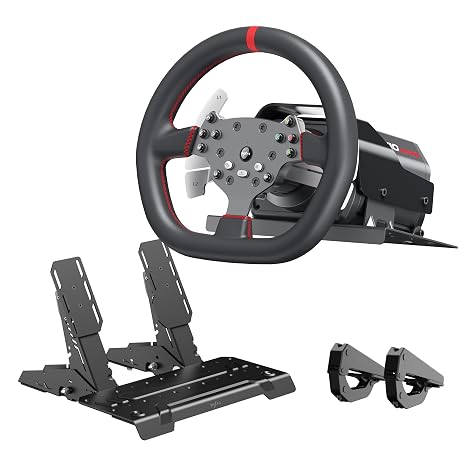 PXN V10 Ultra Direct-Drive Racing Wheel, 3.2Nm Real Force Feedback, Adjustable Throttle and Brake Pedals, 270mm Leather Wheel, 4 Paddle Shifters for PS4/Xbox one/Series X/S/PC Windows 7/8/10/11