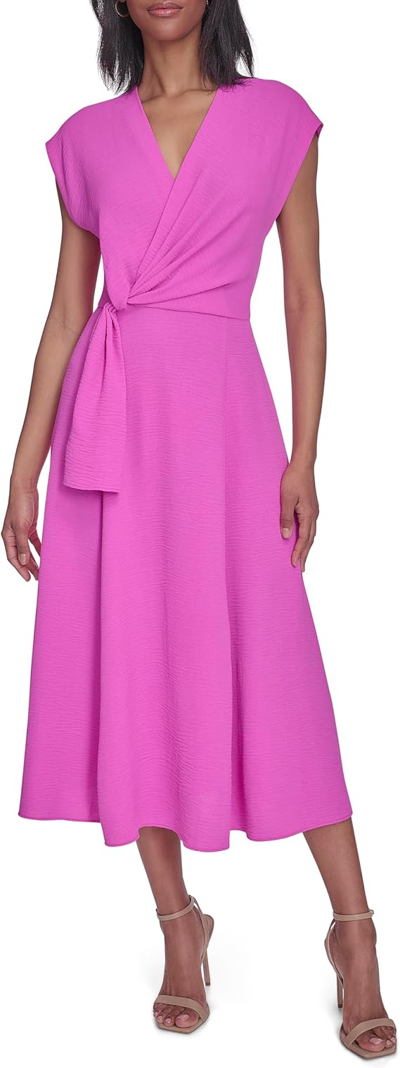 Halston Women's Cross Front V-Neck Fit & Flare Dress