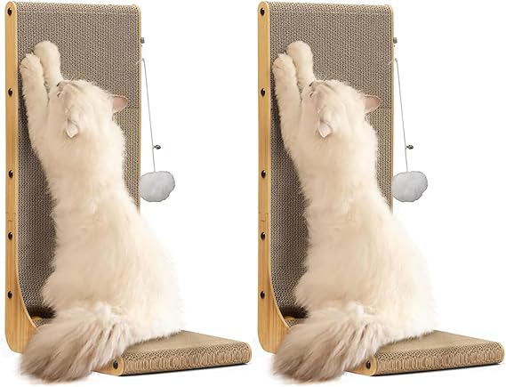 2PCS L-Shaped Vertical Cat Scratching Board & Post - 23.6-Inch Tall Durable Cardboard Scratcher for Indoor Cats, Wall-Mounted & Couch-Side Protector with Sturdy Base (Large Size, Recyclable Material)