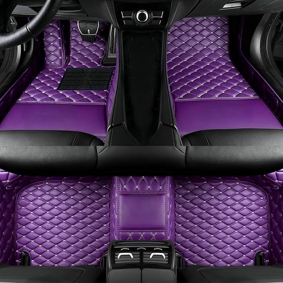 Add Personal Touch to Your Vehicle with IMEISH Customizable Logo Text Car Mats for 99% of vehiclesPads Protection Non-Slip Leather Floor Liners (Purple)
