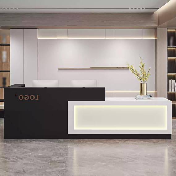 Modern Reception Desk with Counter, Front Desk Reception Counter with Lockable Drawer, Retail Checkout Office Computer Workstation for Clothing Store Beauty Salon, SOHO, Shop