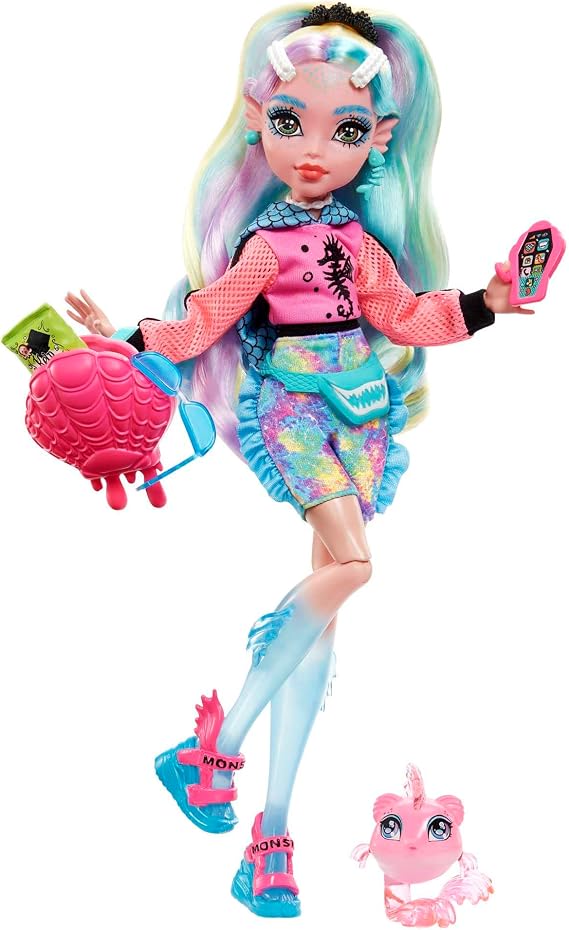 Monster High Doll, Lagoona Blue with Colorful Streaked Hair in Signature Look with Fashion Accessories & Pet Piranha Neptuna